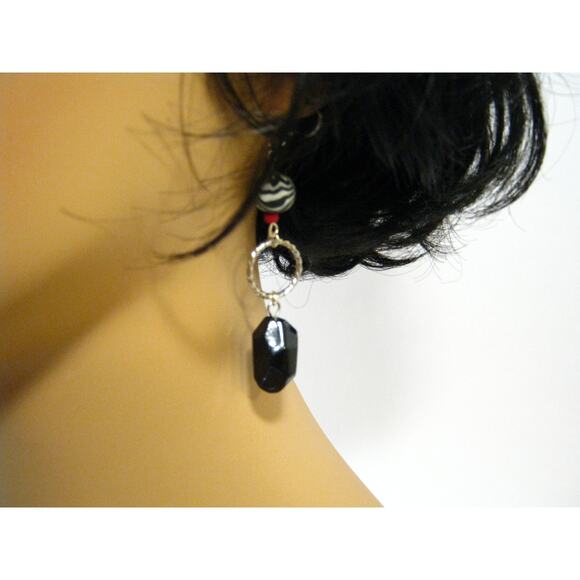 Set of Handcrafted Earrings Black Crystal drops Hoops w/ Gemstone Accents 2 inch - Picture 6 of 8